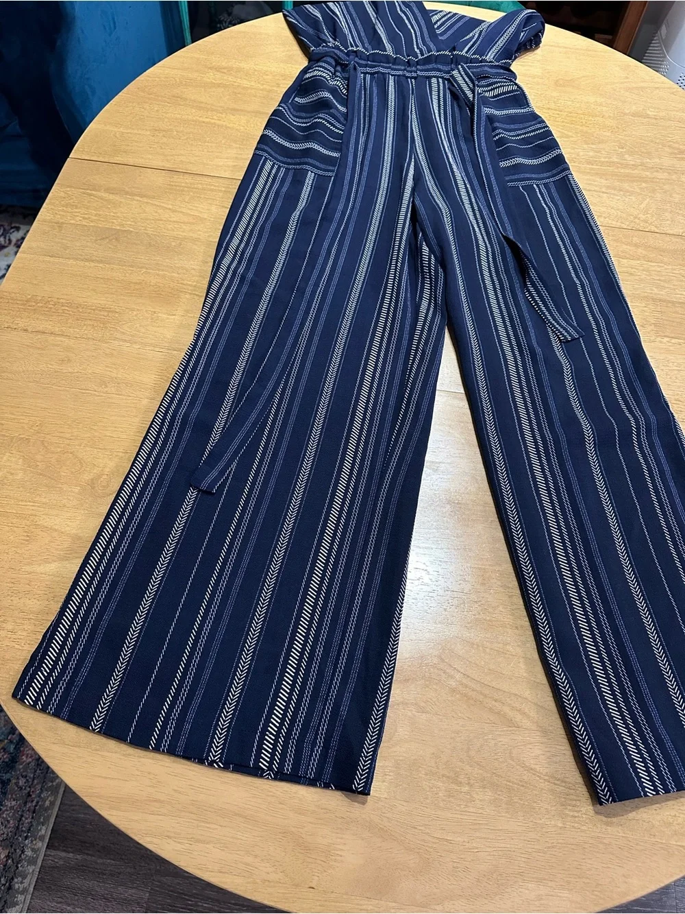 Monteau Navy and White Patterned Small Cropped Leg Jumpsuit